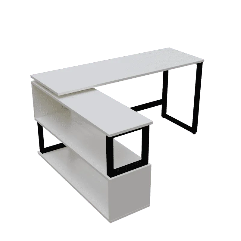 Wooden Twist L-Shaped Executive Office Desk laminated Top with Steel Base and 2 Racks - Wooden Twist UAE