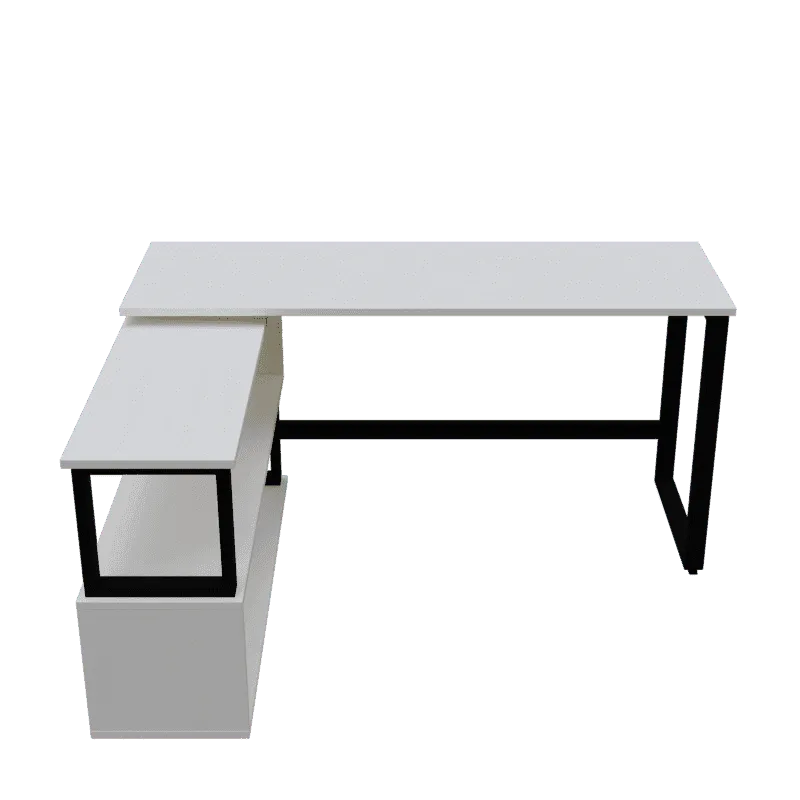 Wooden Twist L-Shaped Executive Office Desk laminated Top with Steel Base and 2 Racks - Wooden Twist UAE