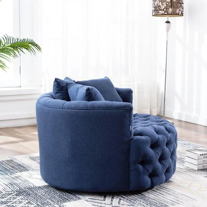 Wooden Twist Barrel Button Tufted Design Modern Round Sofa For Living Room with 3 Pillows - Wooden Twist UAE