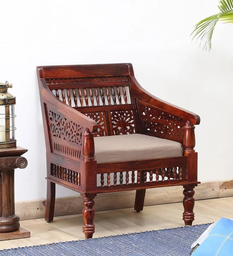 Wooden Intricate Motif Designs Couches (1 Seater Sofa) - Wooden Twist UAE