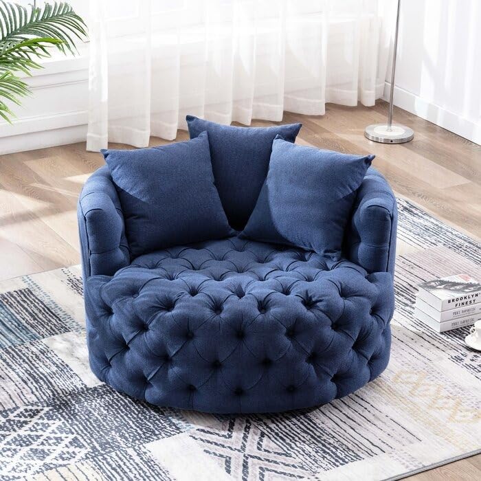Wooden Twist Barrel Button Tufted Design Modern Round Sofa For Living Room with 3 Pillows