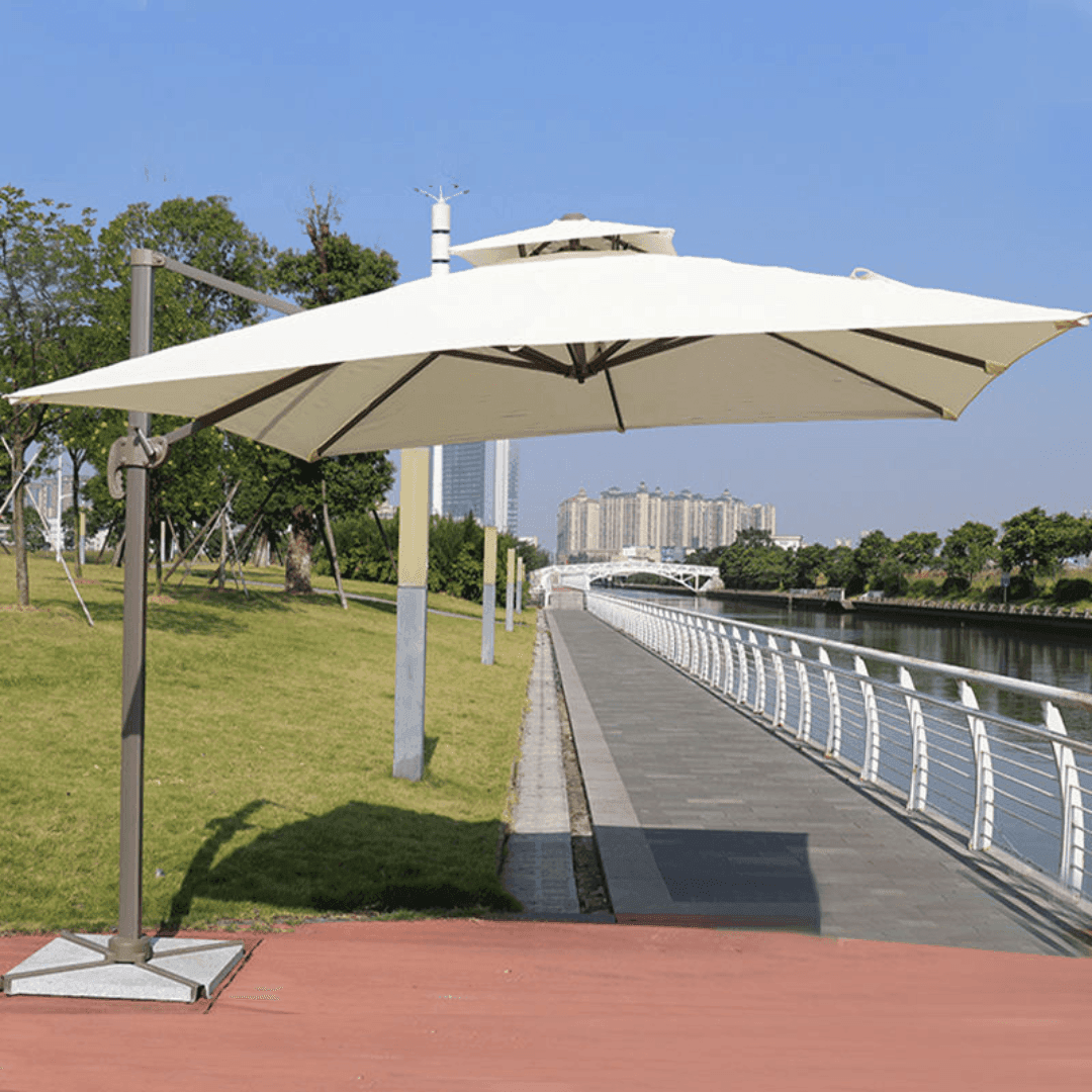 Wooden Twist Sunshade Aluminium Garden Umbrella with Rotating Handle Stylish Outdoor Patio Decor and UV-Resistant Canopy - Wooden Twist UAE