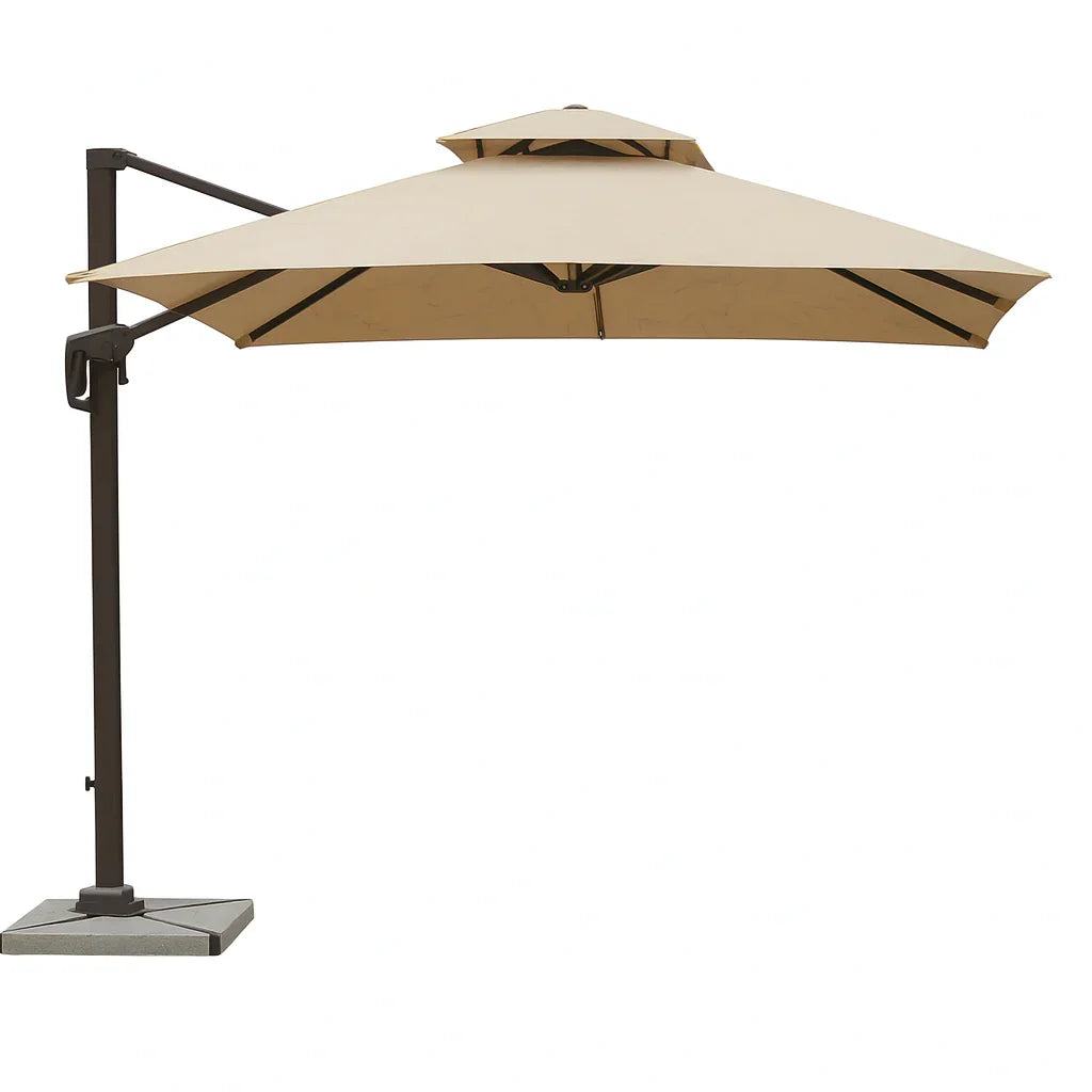 Wooden Twist Sunshade Aluminium Garden Umbrella with Rotating Handle Stylish Outdoor Patio Decor and UV-Resistant Canopy