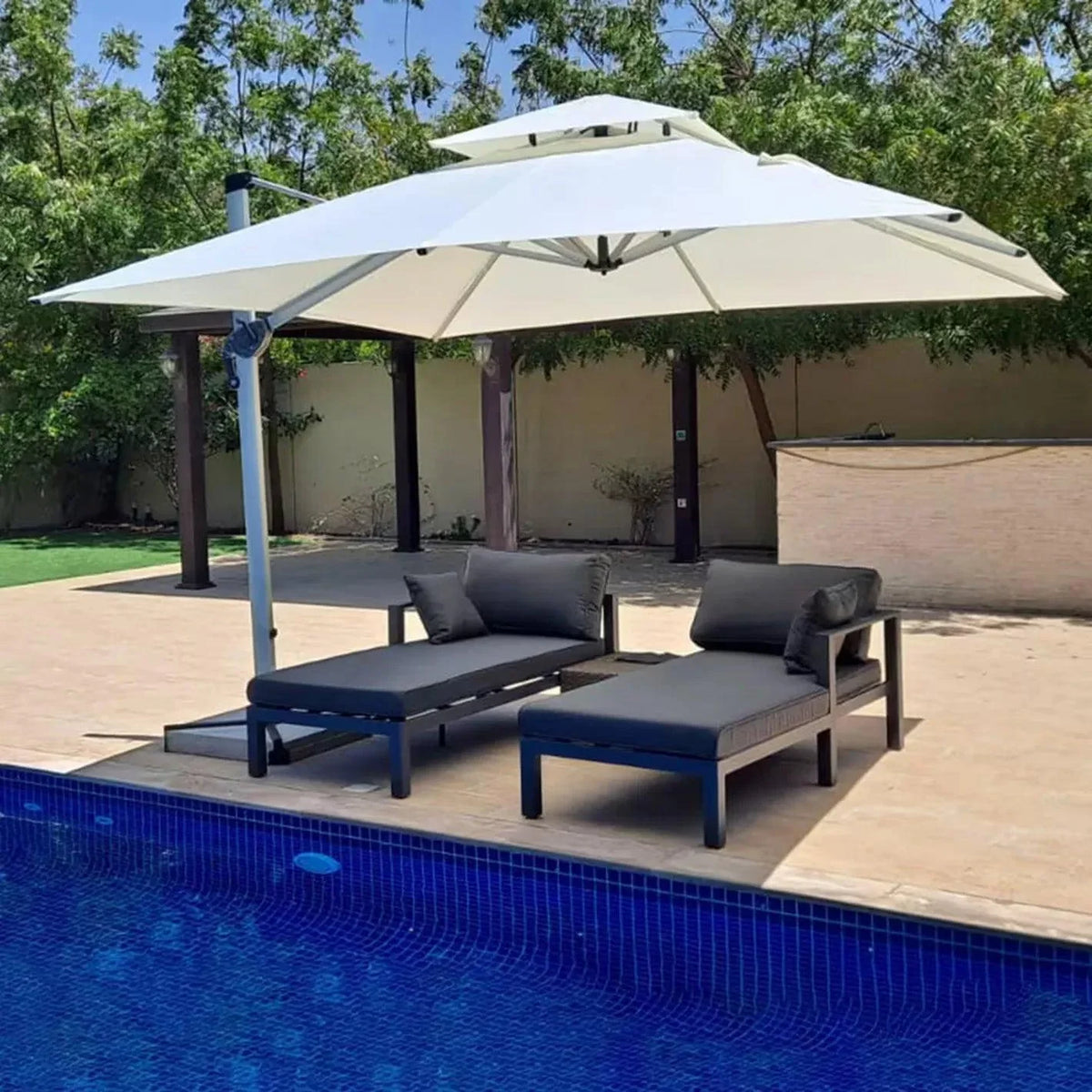 Aluminium Garden Umbrella with Wooden Pole | UV-Resistant | Wooden ...