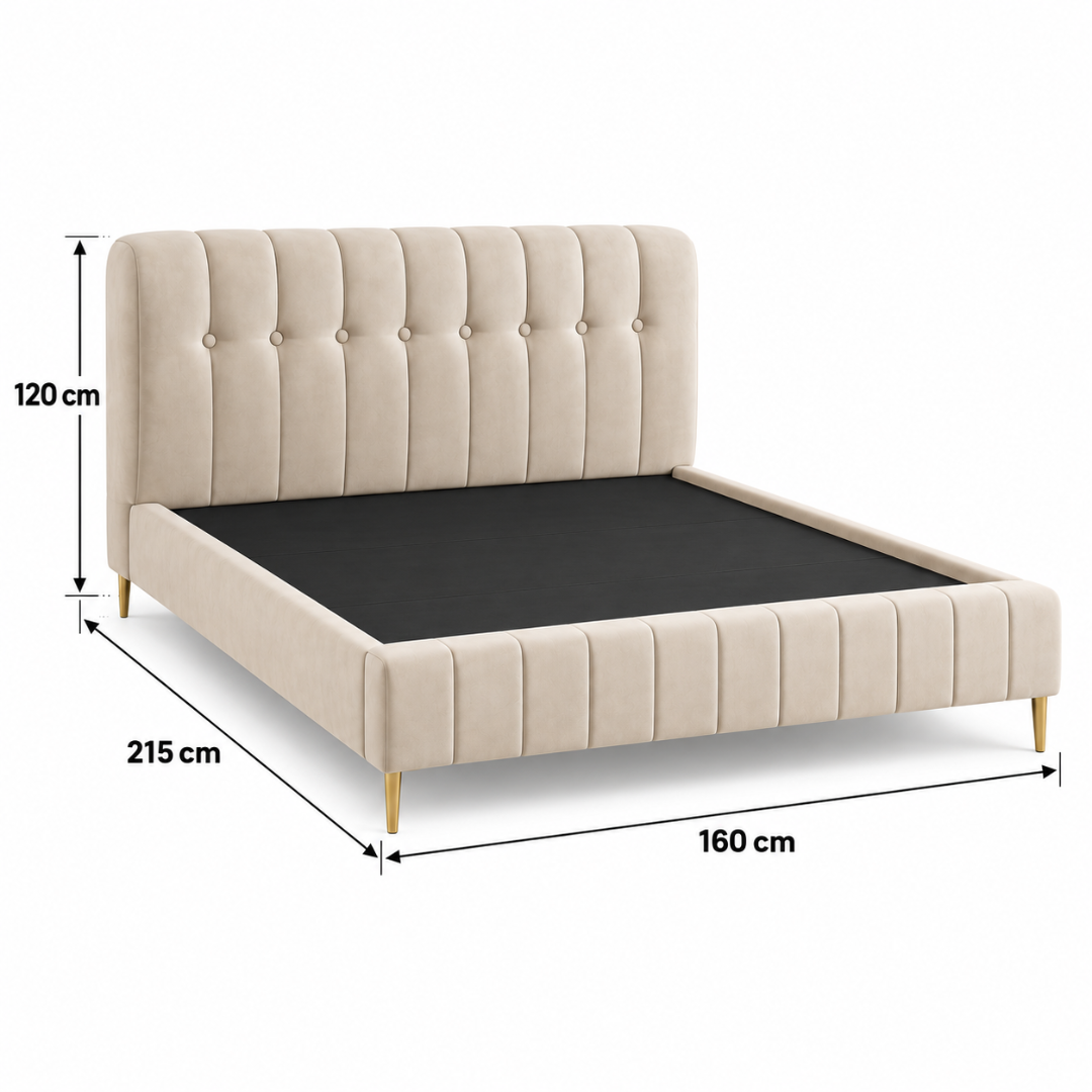 Wooden Twist Button Tufted Channel Suede Bed Beige – Queen 150 dimensions 160 x 215 x 120 cm