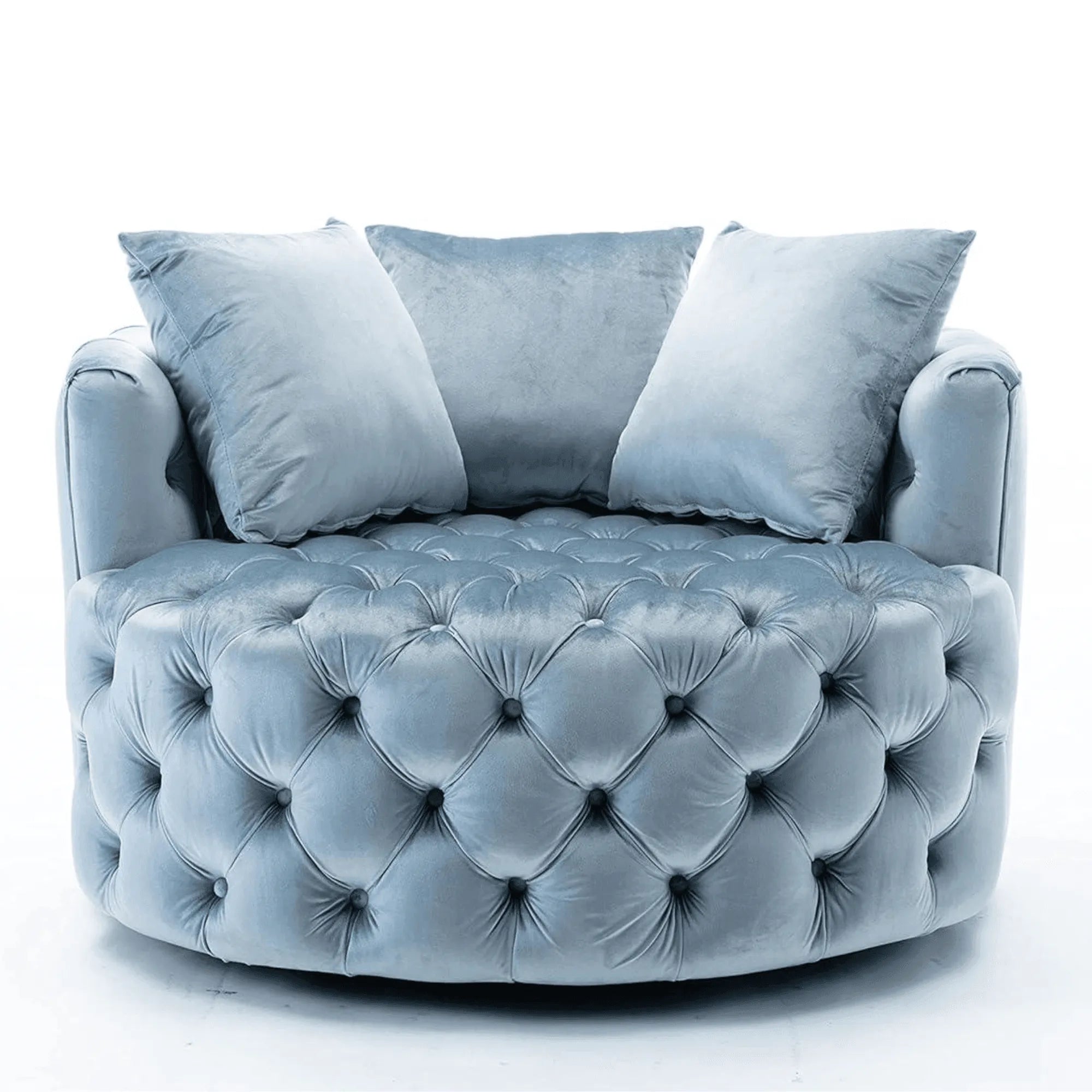 Wooden Twist Barrel Button Tufted Design Modern Round Sofa For Living Room with 3 Pillows - Wooden Twist UAE