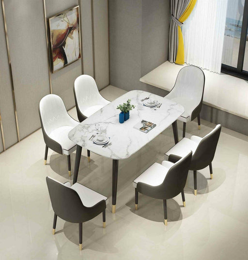 Wooden Twist Villoso Modern Rectangular Marble Top Dining Table Set with Black Iron Legs and Gold Corner Accents - Wooden Twist UAE