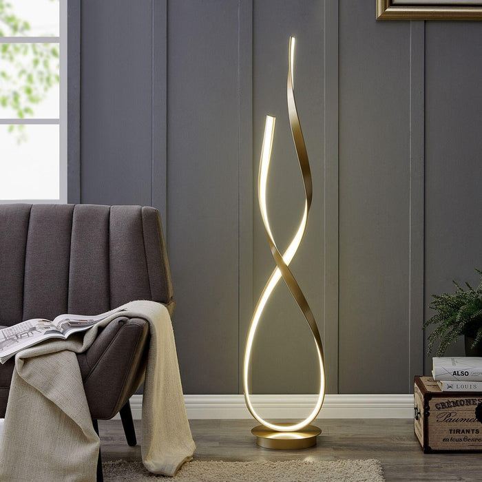 Modern standing floor lamp with a curved design