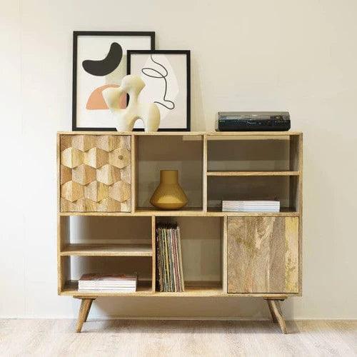 Wooden Twist Glaze Mango Wood Sideboard Cabinet with 6 Racks 1 Door