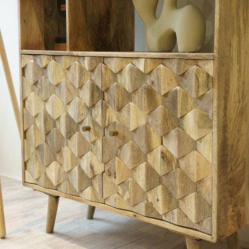 Wooden Twist Pentagonal Hand-Carved Sideboard Cabinet with 1 Door & 3 Drawers Elegant Storage Solution for Home Decor - Wooden Twist UAE