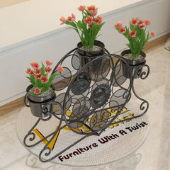 Wooden Twist Stylish loto Wrought Iron Floor Planter Stand with 3 Pots ( Black ) - Wooden Twist UAE