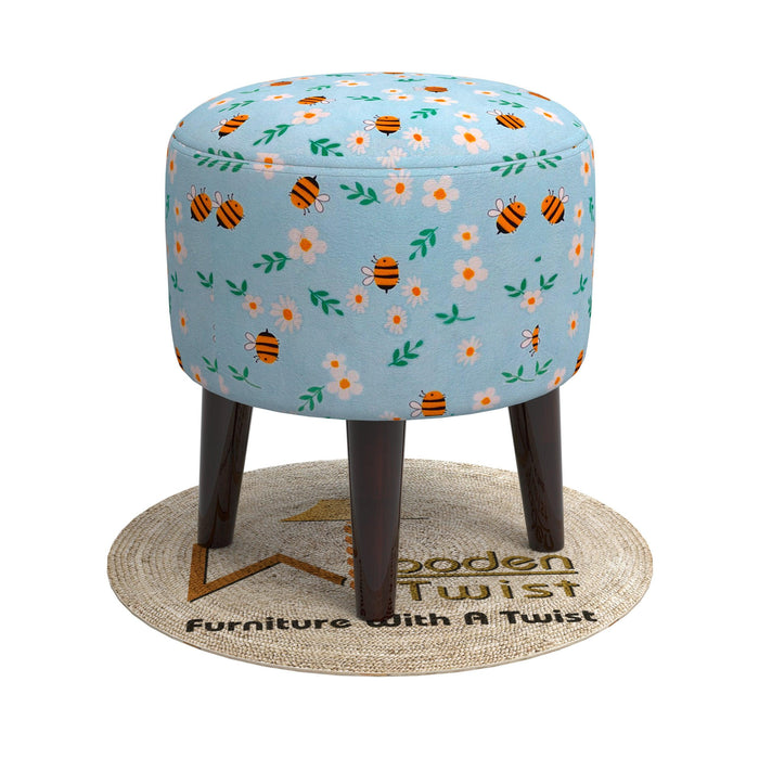 Wooden Twist Harlequin Puffy Ottoman Stool For Living Room