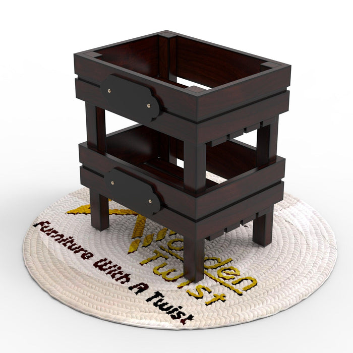 Wooden Twist Fancy Two Shelf Square Shape Solid Wood End Table ( Brown ) - Wooden Twist UAE