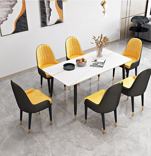 Wooden Twist Villoso Modern Rectangular Marble Top 6 Seater Dining Table Set with Black Iron Legs and Gold Corner ( Yellow ) - Wooden Twist UAE