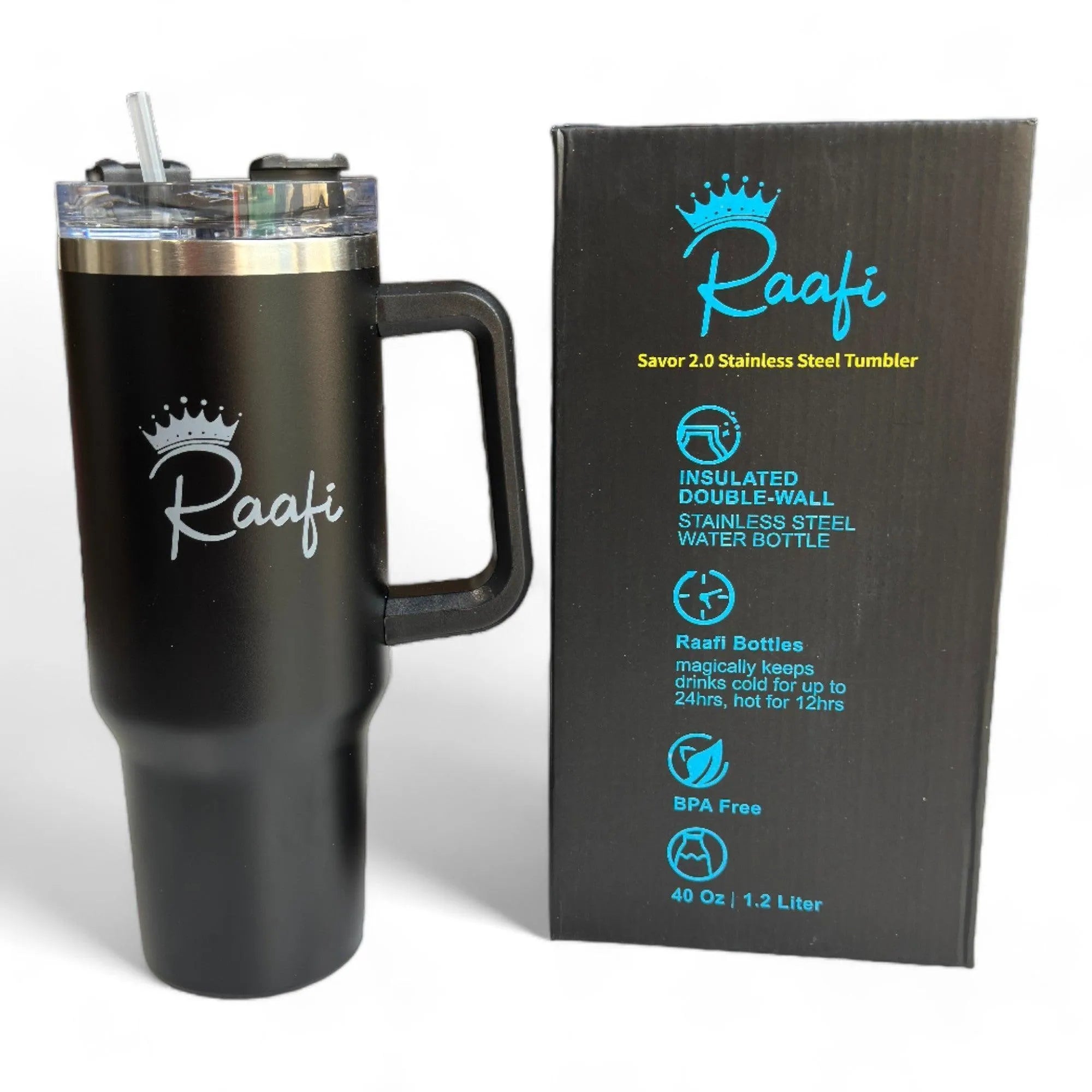 Raafi Savor 2.0 Tumbler 40oz With Handle Travel Mug Straw Covers Cup With Lid Insulated Quencher Stainless Steel Water Iced Tea Coffee Mug - Wooden Twist UAE