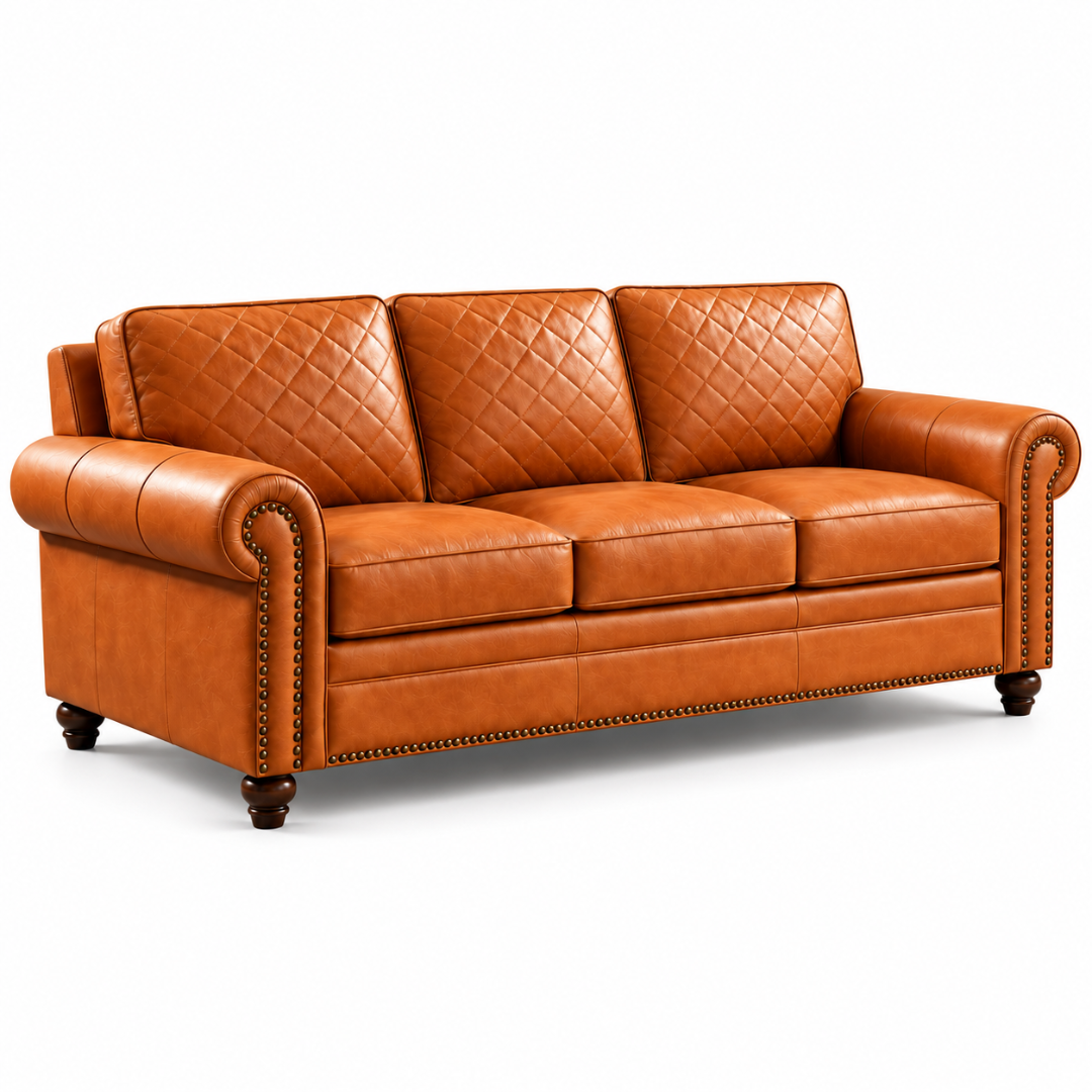 Wooden Twist Grace Quilted Brown 3 Seater Sofa – Angle View