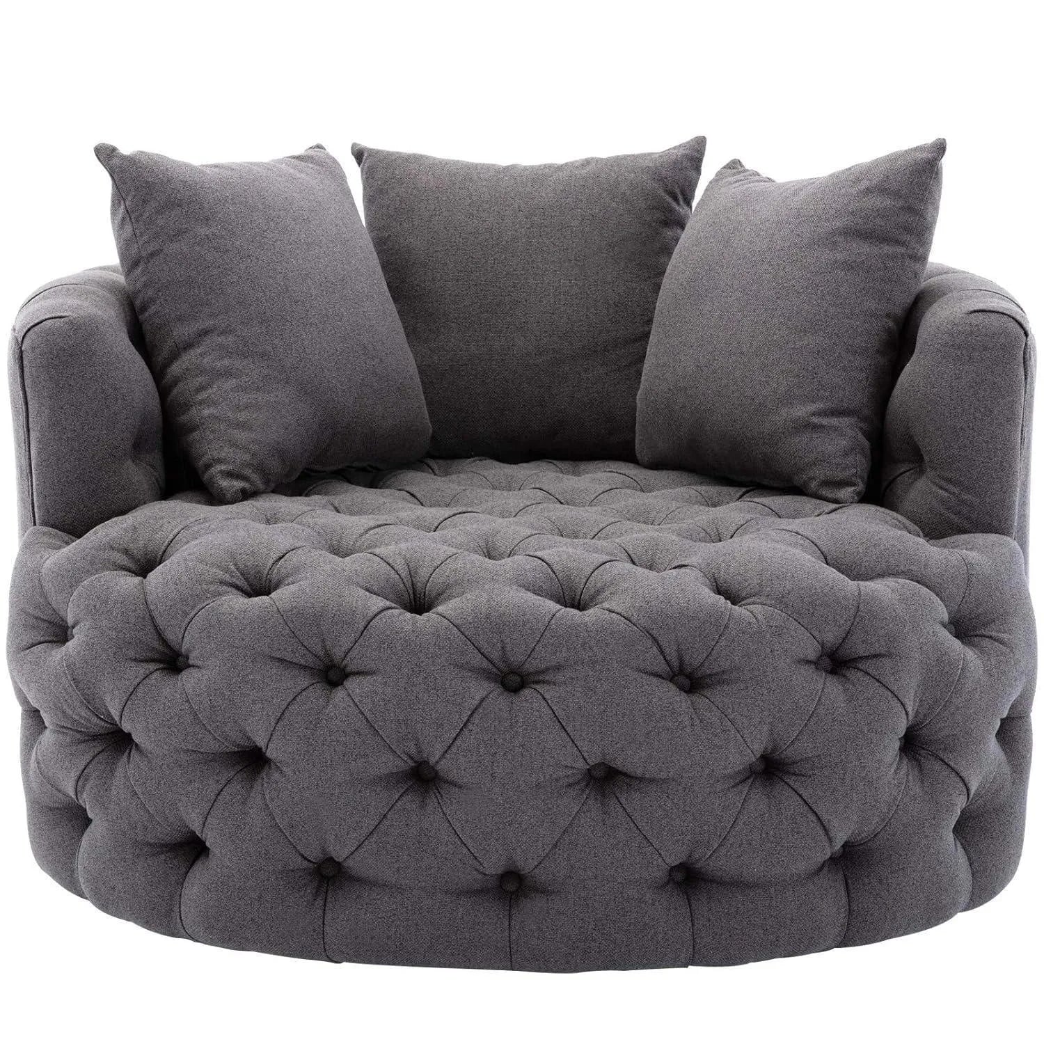 Wooden Twist Barrel Button Tufted Design Modern Round Sofa For Living Room with 3 Pillows - Wooden Twist UAE