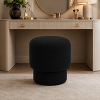 Wooden Twist Mushroom Bouclé Ottoman Stool with Thick Padded Seat in Black – lifestyle view