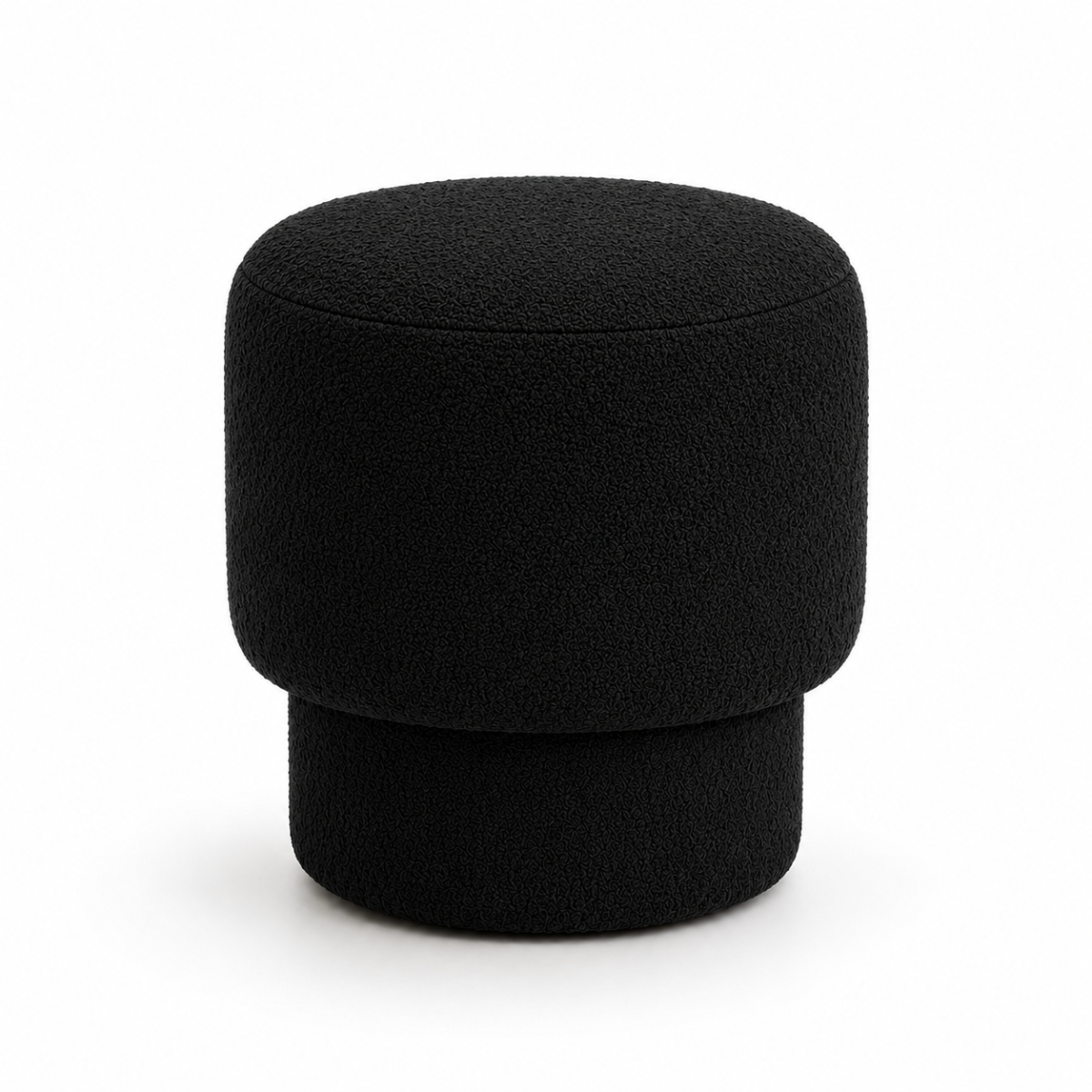 Wooden Twist Mushroom Bouclé Ottoman Stool in Black – white background product shot