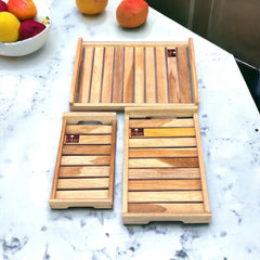 Teak Wood Serving Tray Set of 3 Pcs - Wooden Twist UAE