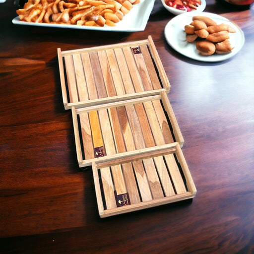 Teak Wood Serving Tray Set of 3 Pcs - Wooden Twist UAE