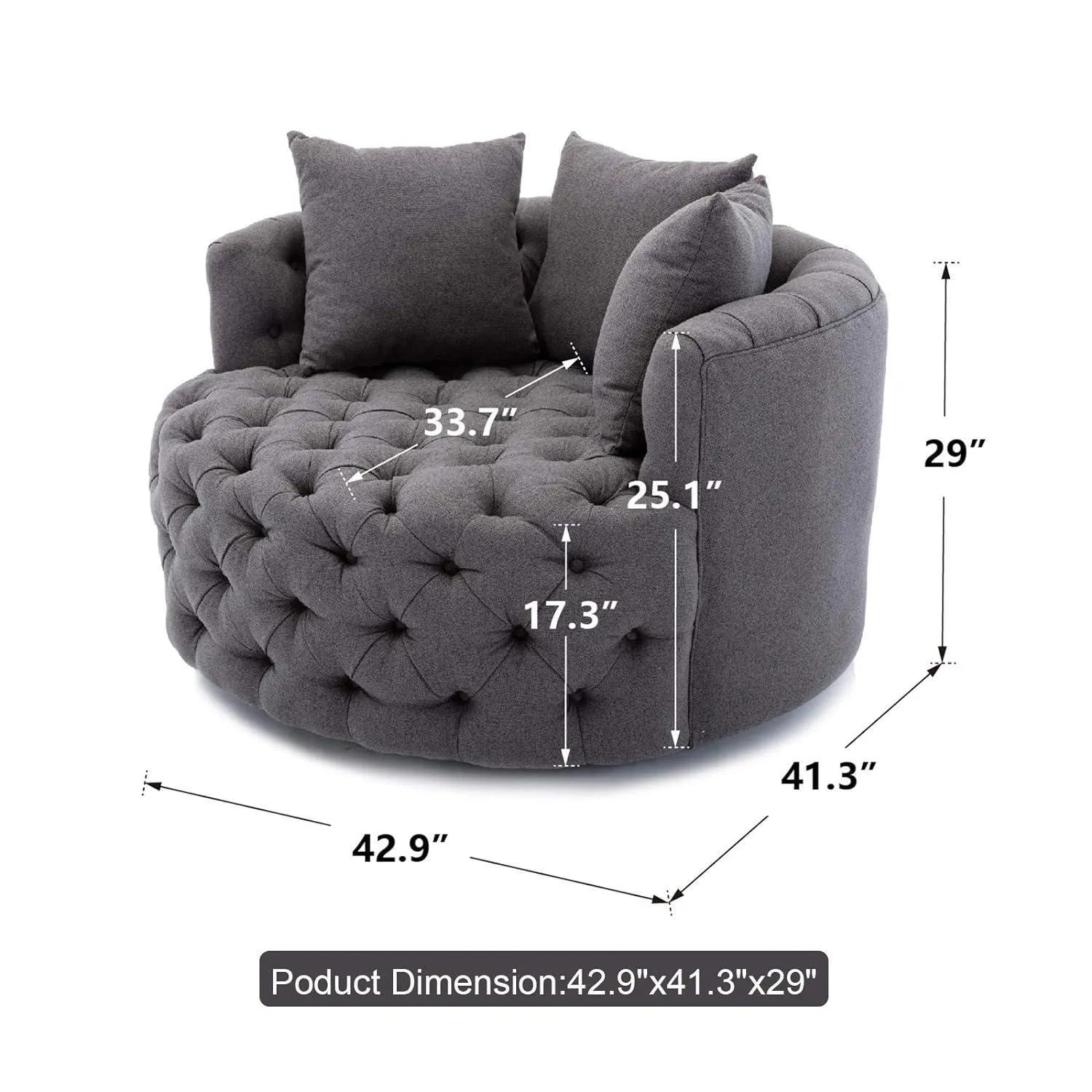 Wooden Twist Barrel Button Tufted Design Modern Round Sofa For Living Room with 3 Pillows - Wooden Twist UAE