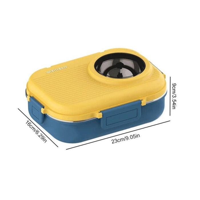 Raafi Stainless Steel Yellow Tiffin Box Lunch Box Kids Adults With Soup Bowl, Bag, Spoon, Fork, Chopsticks 1100 ml - Wooden Twist UAE