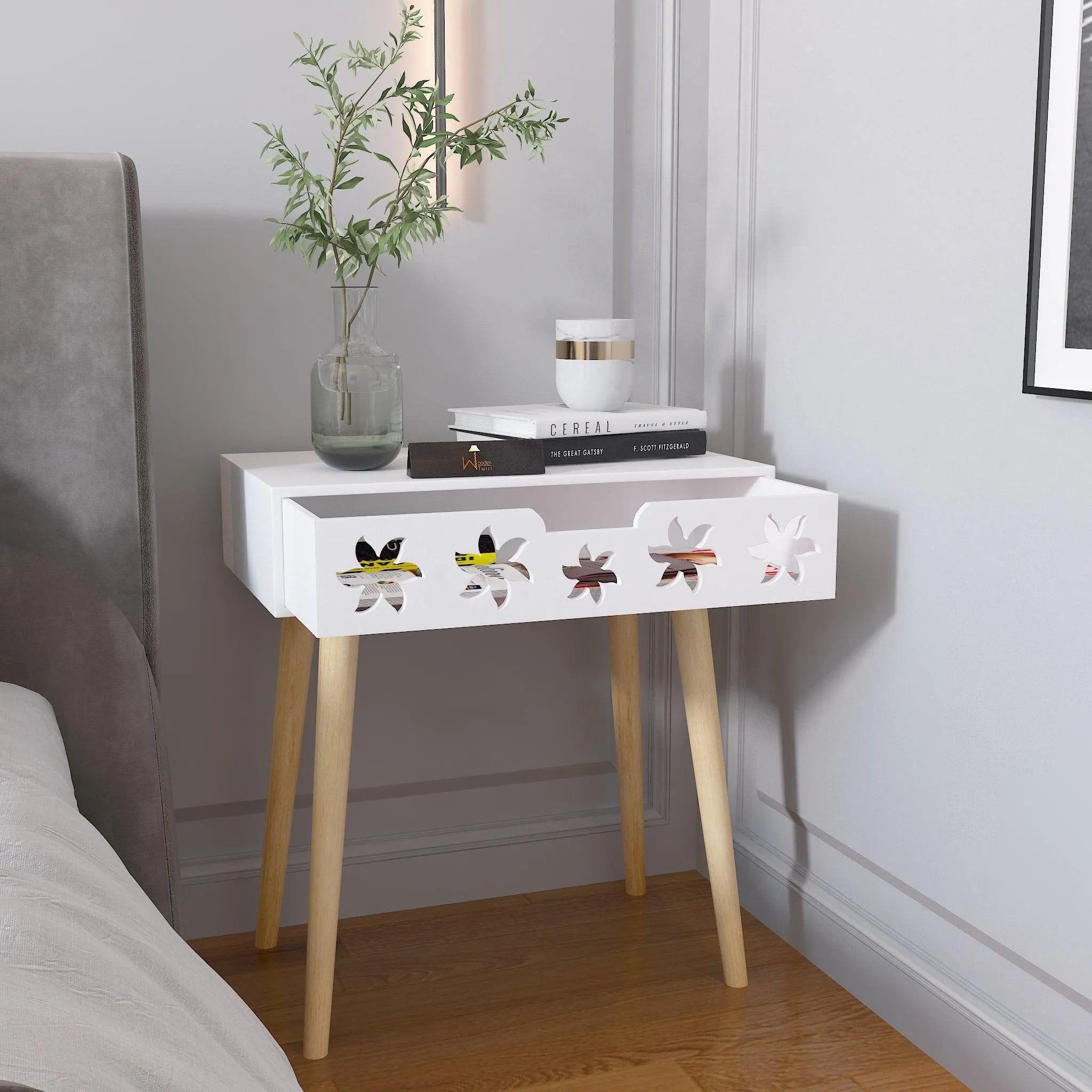 Estrella Wooden Bedside Table With Storage Drawer - Wooden Twist UAE