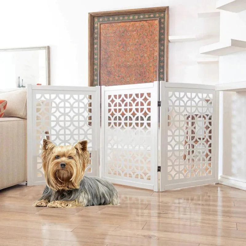 Wooden Portable Safety Pet Fence Gate Partition For Kids & Dogs (White) - Wooden Twist UAE