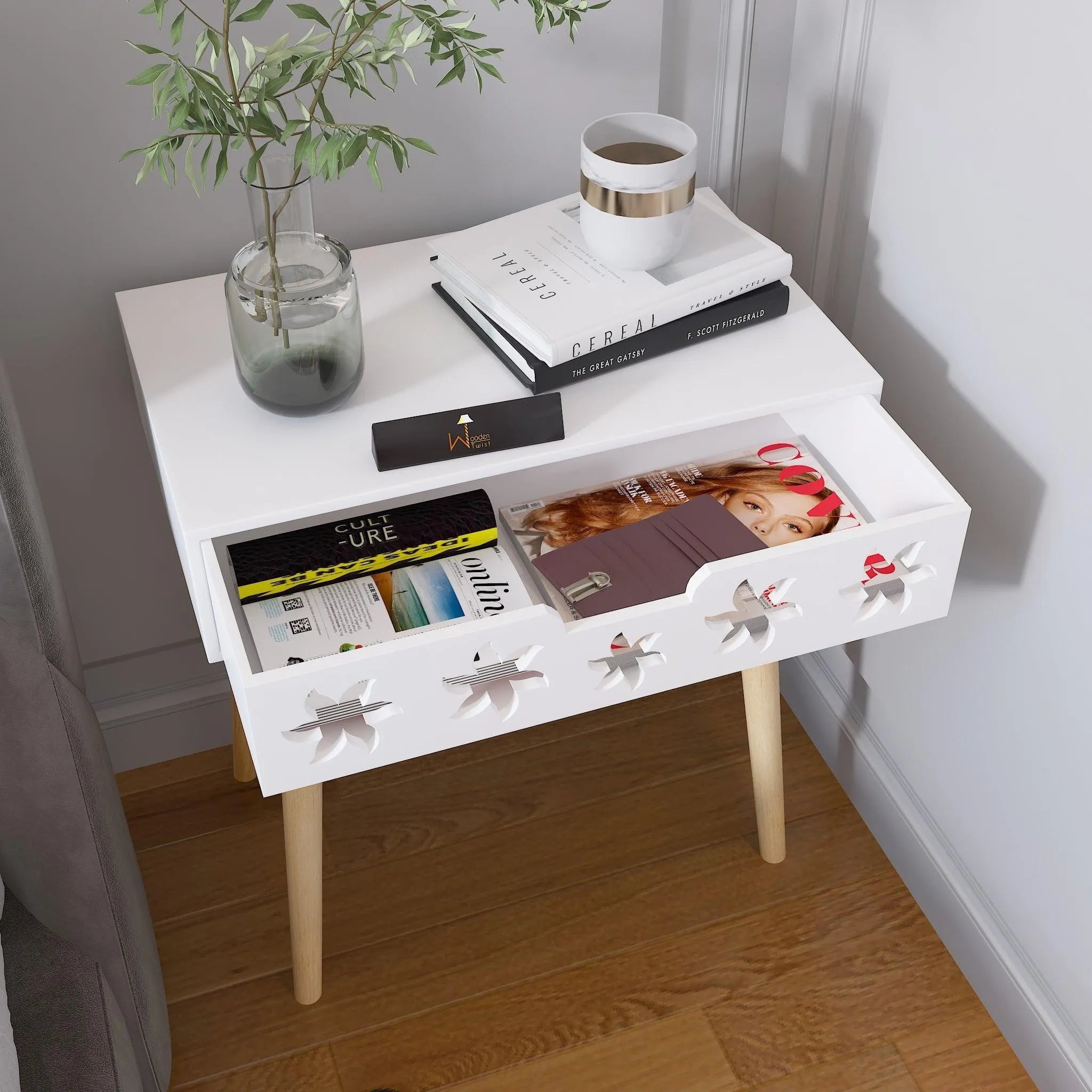 Estrella Wooden Bedside Table With Storage Drawer - Wooden Twist UAE