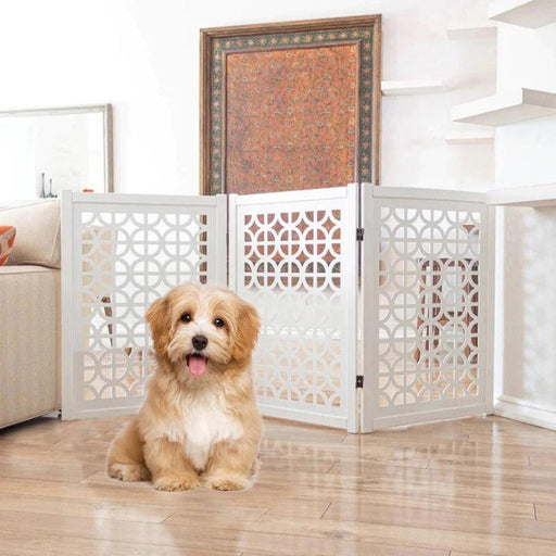 Wooden Portable Safety Pet Fence Gate Partition For Kids & Dogs (White) - Wooden Twist UAE