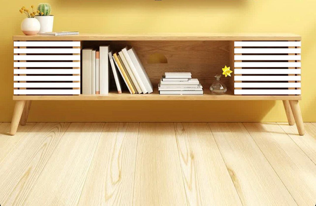 Modern Tv Entertainment Unit Cabinet With Open Shelf Natural Finish (Teak Wood)