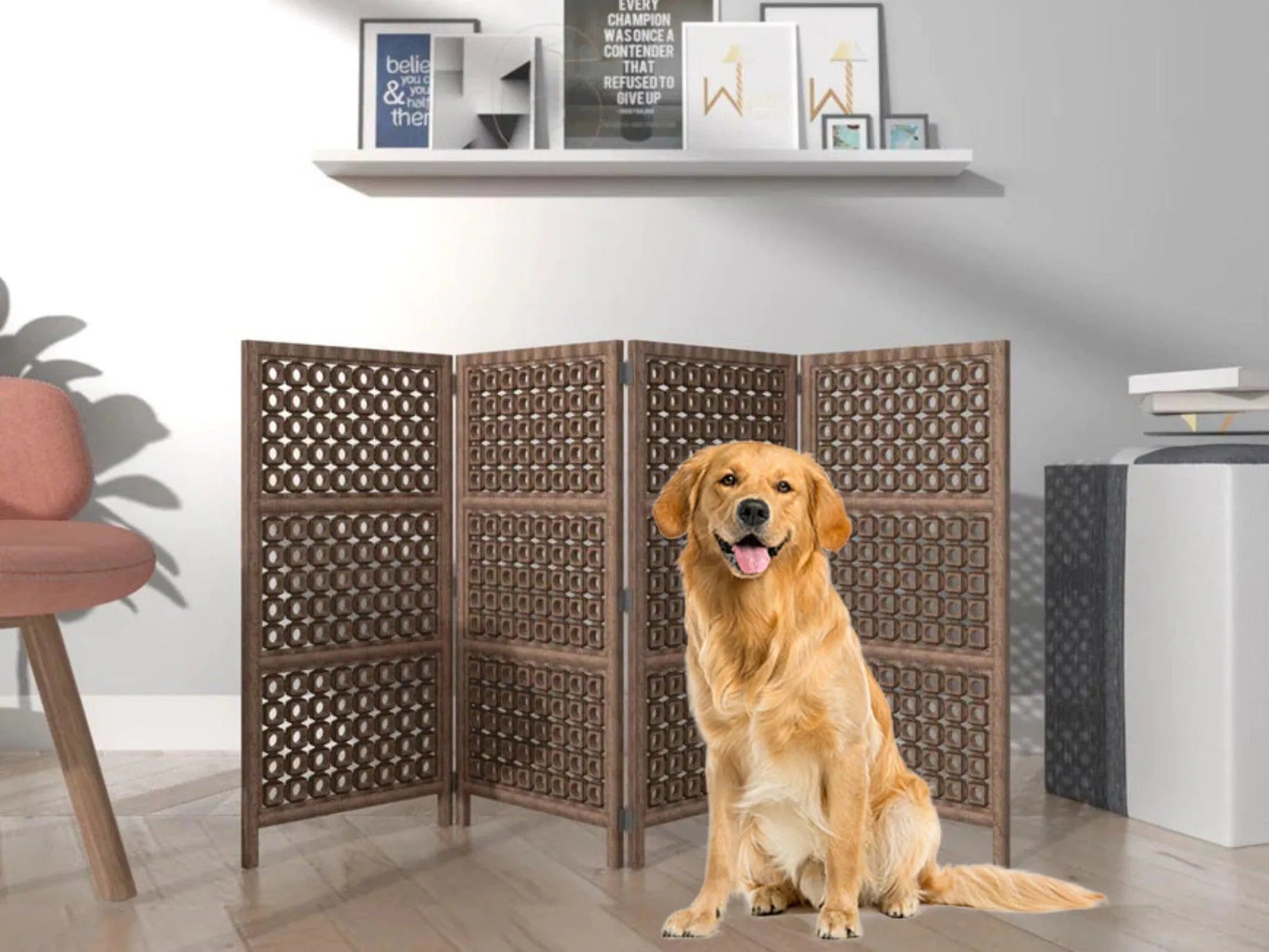 Pet Safety Gate Dogs Room Divider Separator Wooden Partition - Wooden Twist UAE