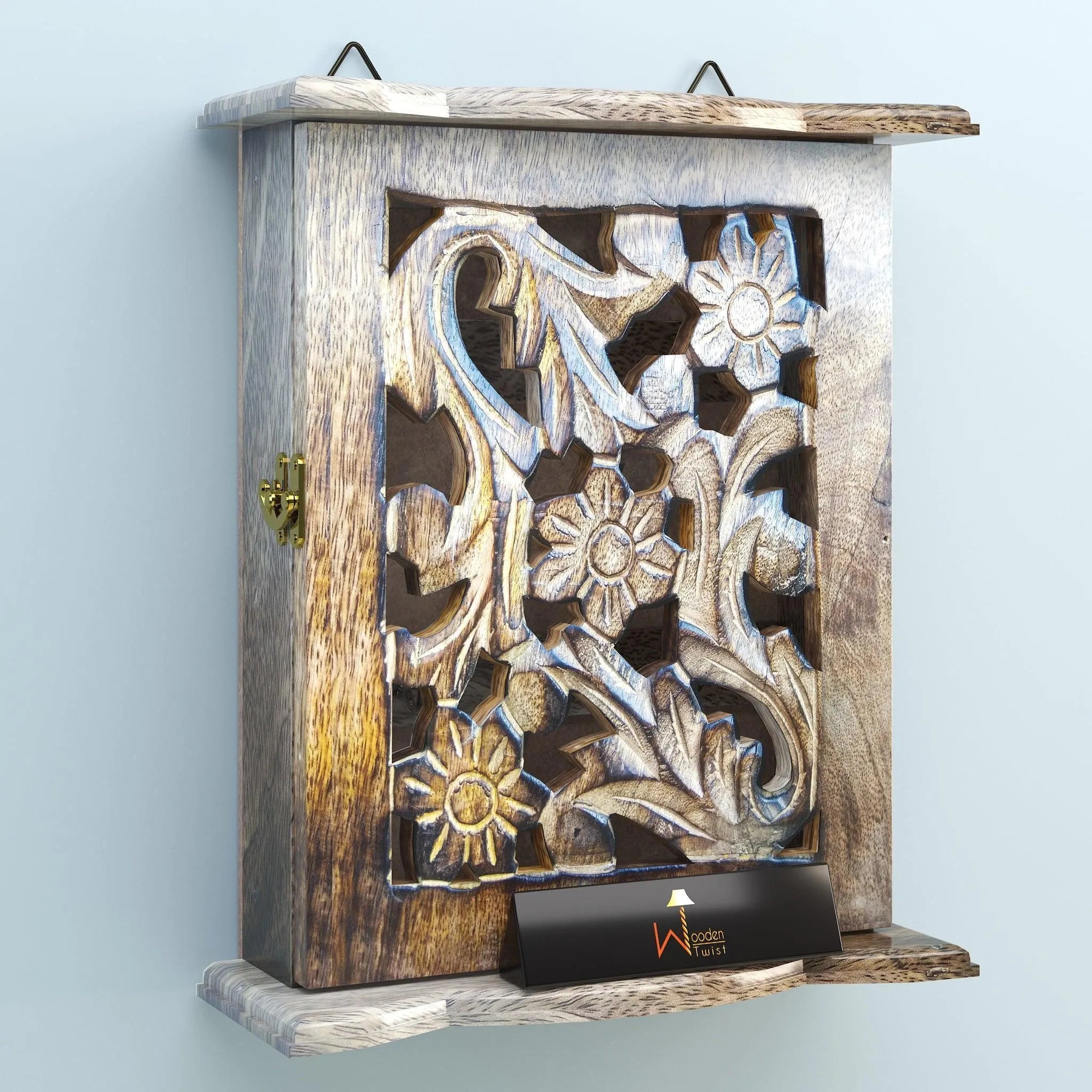 Wooden Hand Carved Key Holder Key Hanging Box - Wooden Twist UAE