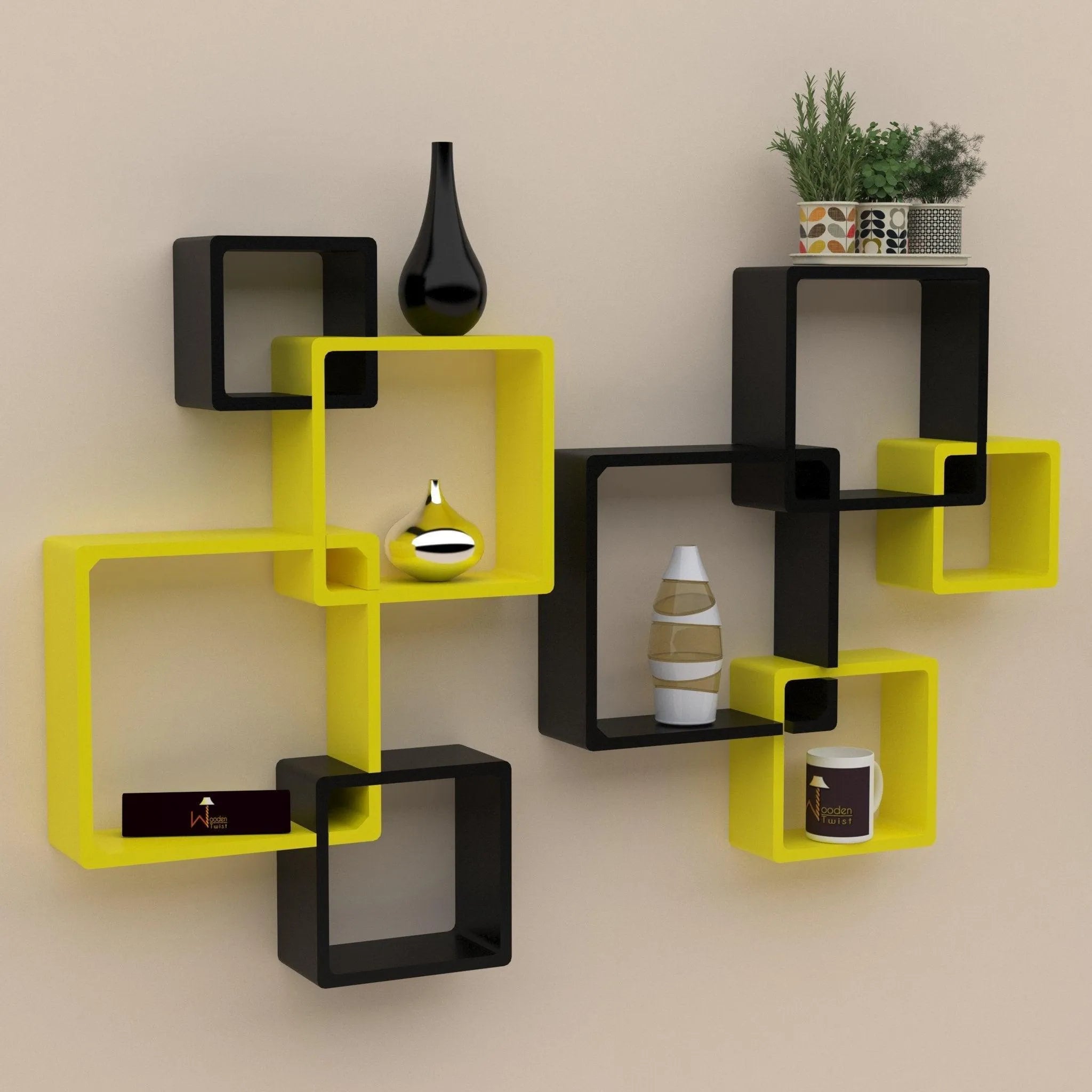 Rafuf Wooden Intersecting Wall Shelves (Set of 8) - Wooden Twist UAE