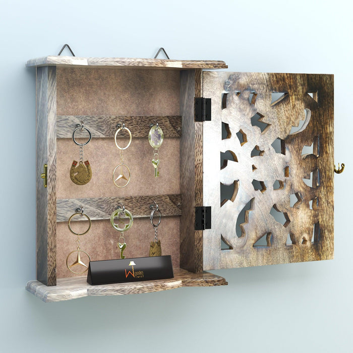 Wooden Hand Carved Key Holder Key Hanging Box