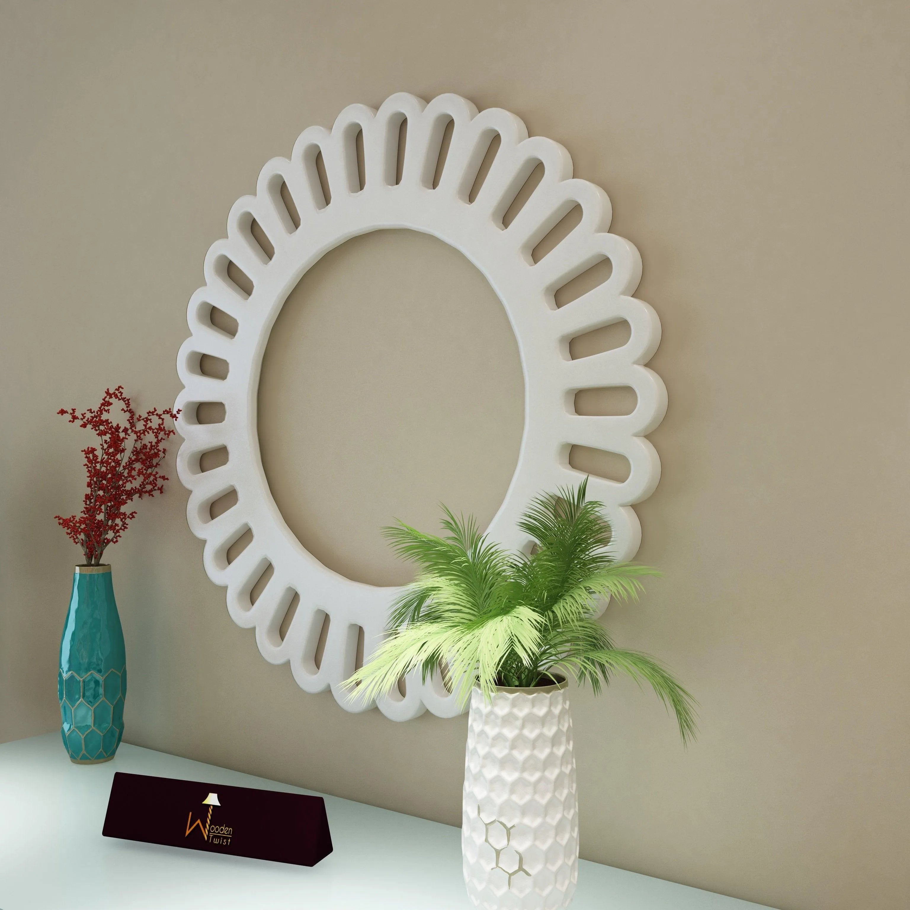 Round Shaped Exquisite Wall Panel In White - Wooden Twist UAE