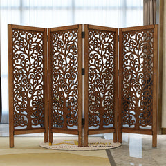 Low Height Solid Wood Room Divider Separator Wooden Partition ( 4 Panel ) - Wooden Twist UAE