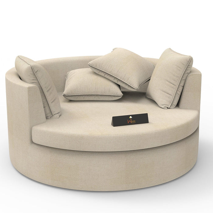 Wooden Twist Jute Round Solid Wood Barrel Sofa Chair ( Beige ) - Wooden Twist UAE