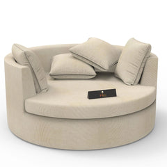 Wooden Twist Jute Round Solid Wood Barrel Sofa Chair ( Beige ) - Wooden Twist UAE