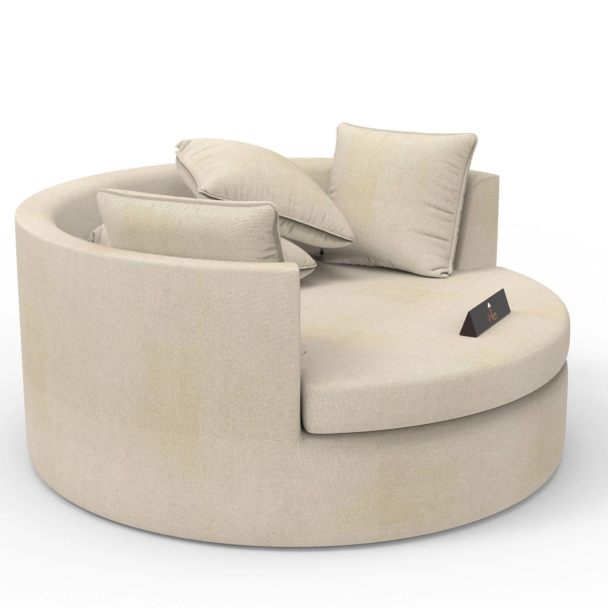 Wooden Twist Jute Round Solid Wood Barrel Sofa Chair ( Beige ) - Wooden Twist UAE