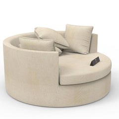 Wooden Twist Jute Round Solid Wood Barrel Sofa Chair ( Beige ) - Wooden Twist UAE