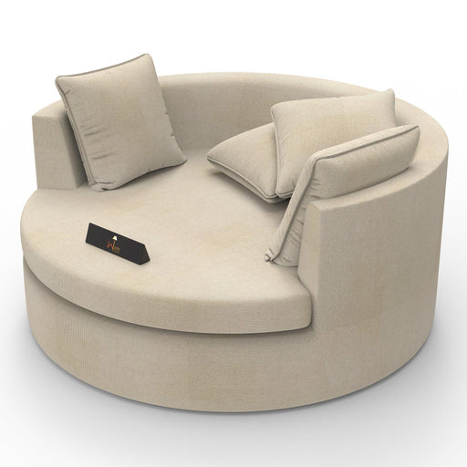 Wooden Twist Jute Round Solid Wood Barrel Sofa Chair ( Beige ) - Wooden Twist UAE