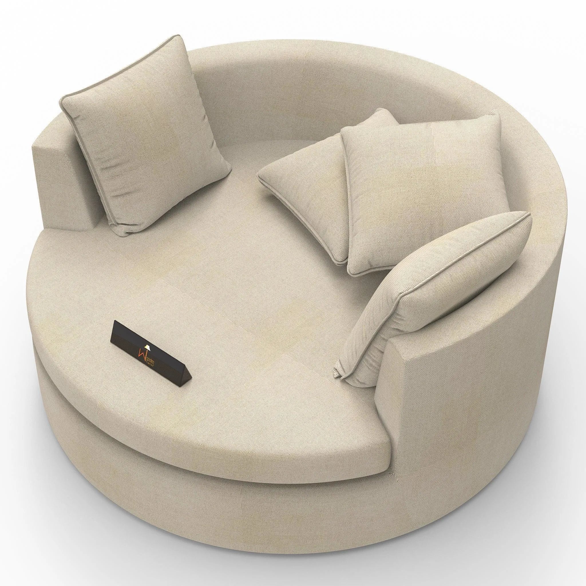 Wooden Twist Jute Round Solid Wood Barrel Sofa Chair ( Beige ) - Wooden Twist UAE