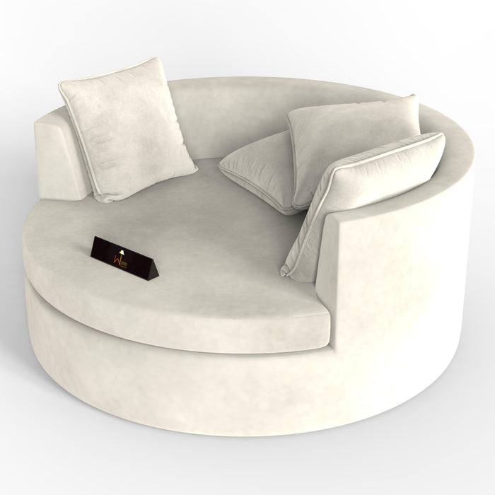 Wooden Twist Velvet Round Solid Wood Barrel Sofa Chair ( Beige ) - Wooden Twist UAE