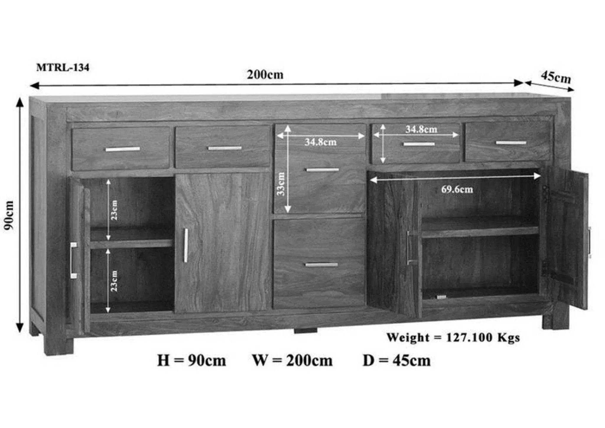 Wooden Handicrafts Royal Look Sideboard Cabinet (6 Drawers + 2 Door) - Wooden Twist UAE