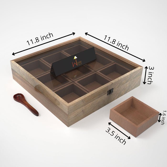 Wooden Spice Box Container - Spice Masala Box Holder