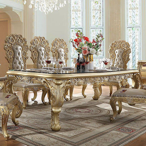 Royal Antique 6 Seater Dining Table Set (Golden, Teak Wood) - Wooden Twist UAE
