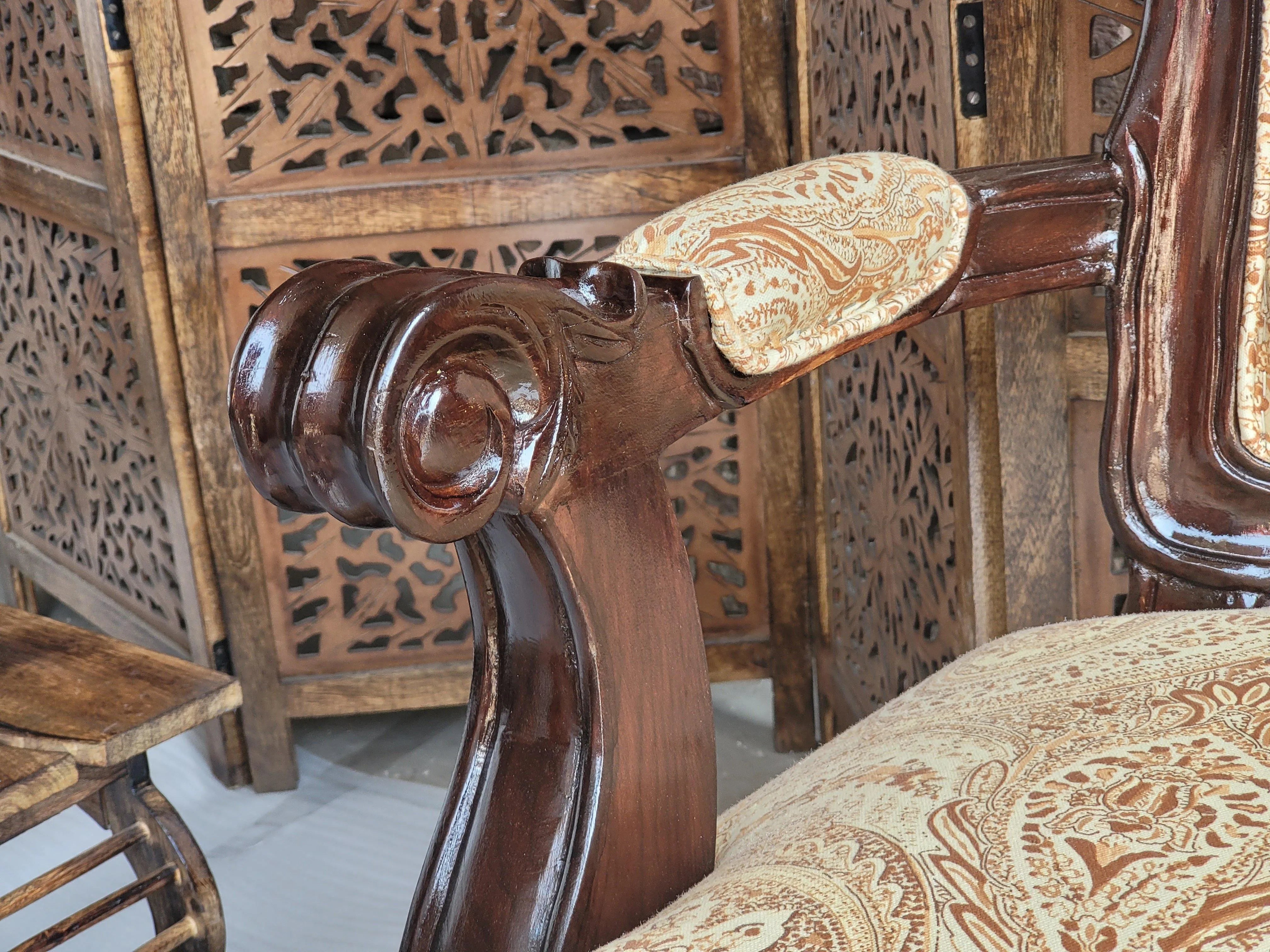 Teak Wood Carved Victorian Armchair - WoodenTwist