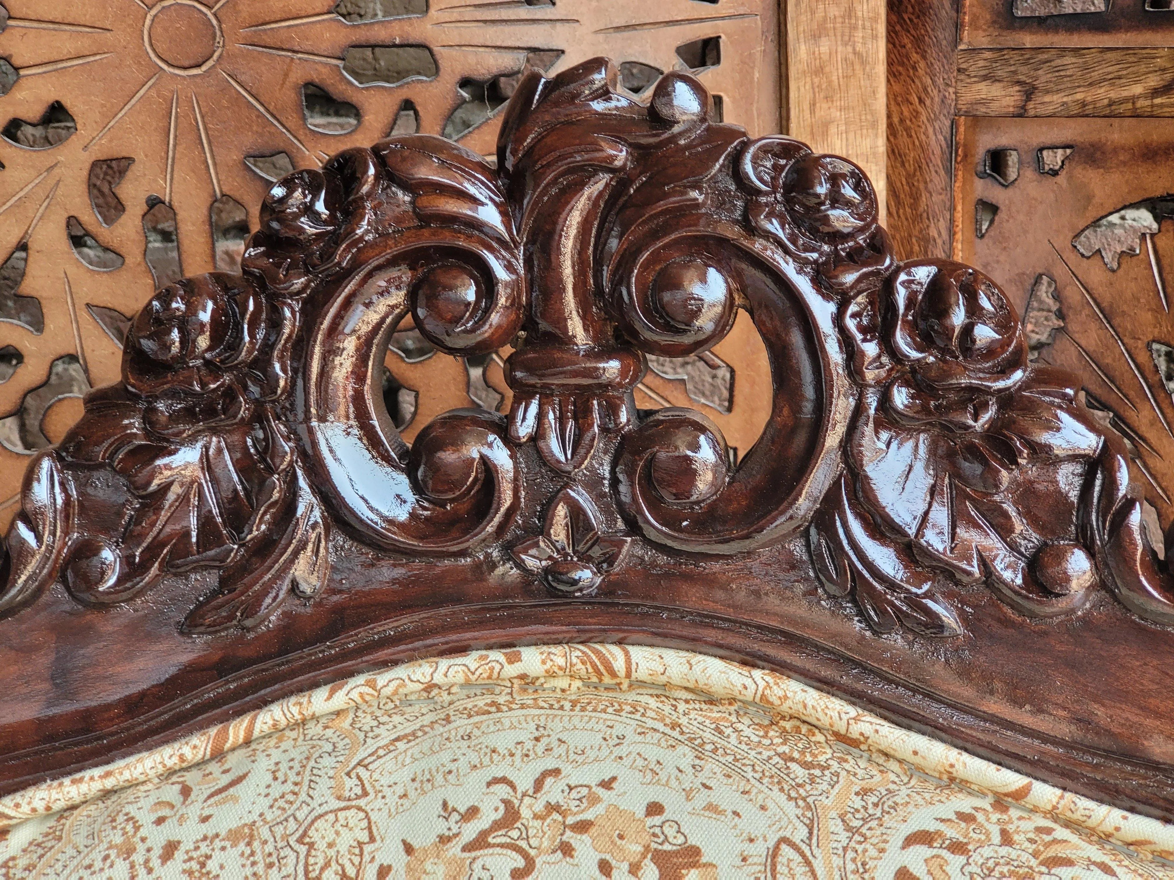 Teak Wood Carved Victorian Armchair - WoodenTwist